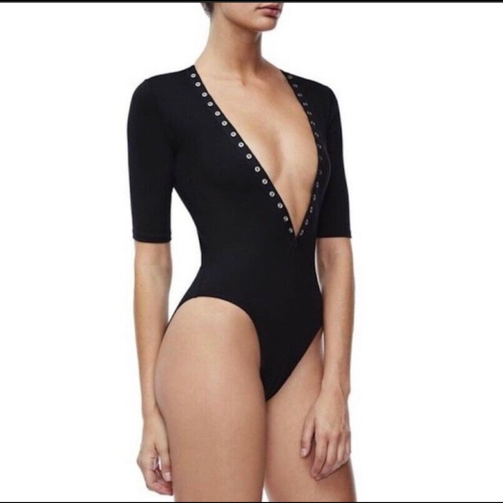 GOOD AMERICAN BODY SUIT plunge lace up